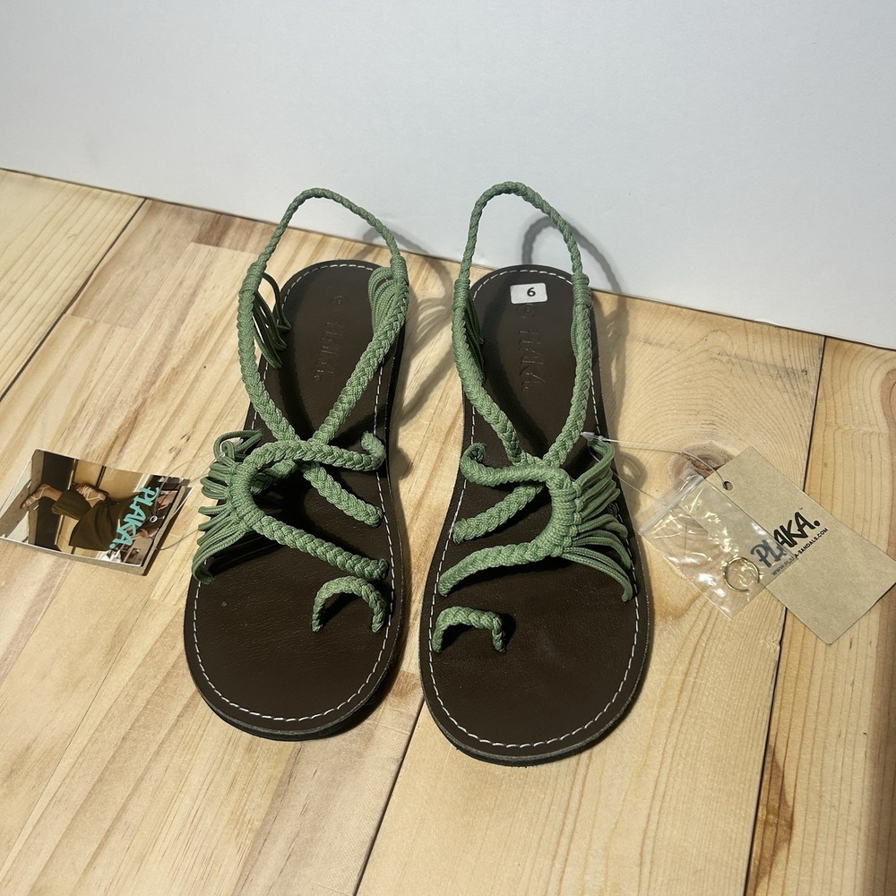 Plaka Palm Leaf Flat, Beach, Slip Ons-Green Rope-Women's Sz‎ 9 Sandals New
